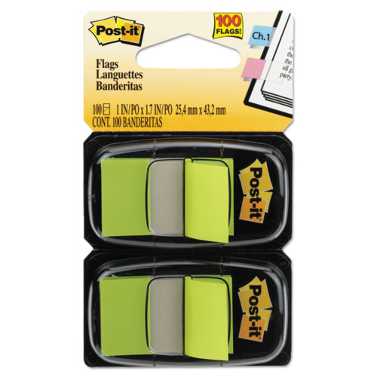 Post-it Flags Standard Page Flags in Dispenser - Bright Green (100/Pack)